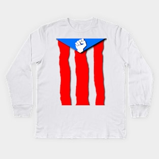 Ripped Puerto Rican Flag Kids Long Sleeve T-Shirt